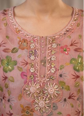 Pink Organza Straight Suit with Beads Work for Ceremonial