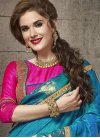 Surpassing Fancy Fabric Beige and Blue Lace Work Half N Half Saree For Ceremonial - 2