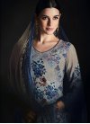 Grey and Navy Blue Cotton Silk Palazzo Style Pakistani Salwar Kameez For Festival - 2
