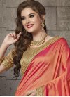 Riveting  Coral and Off White Net Embroidered Work Half N Half Trendy Saree - 2
