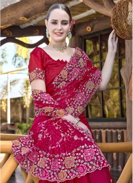 Organza Traditional Saree with Embroidered Work for Festival in Rose Pink