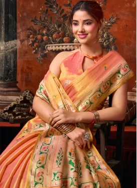 Tissue Traditional Saree with Woven Work in Peach