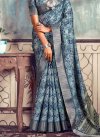 Grey and Navy Blue Tussar Silk Trendy Classic Saree For Ceremonial - 1