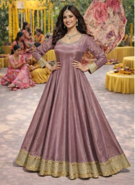 Salmon Jacquard Silk Designer Gown with Embroidered Work for Festival