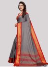 Art Silk Woven Work Grey and Red Contemporary Style Saree - 1