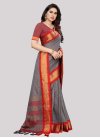Art Silk Woven Work Grey and Red Contemporary Style Saree - 2