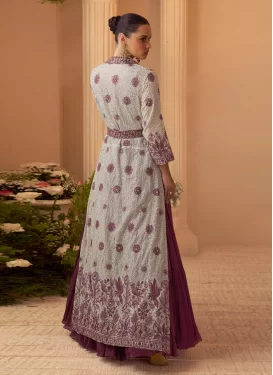 Chinon Designer Gown in Crimson and Off White with Embroidered Work for Women
