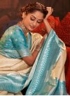 Kanjivaram Silk Woven Work Cream and Light Blue Traditional Designer Saree - 1