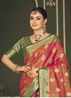 Woven Work Green and Tomato Trendy Classic Saree - 1