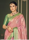 Pink and Sea Green Silk Blend Traditional Designer Saree - 1