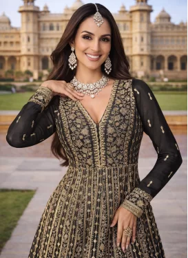 Black Chinon Embroidered Work Trendy Gown for Women