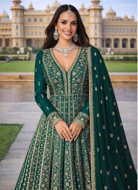 Georgette Embroidered Work Trendy Gown in Bottle Green