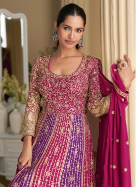 Georgette Designer Gown with Embroidered Work in Purple and Rose Pink