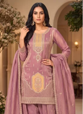 Beads Work Fendi Silk Readymade Salwar Suit in Pink for Women