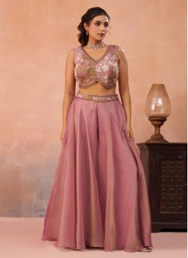 Tissue Palazzo Suit with Cutdana Work in Pink for Festival