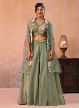 Tissue Palazzo Suit with Cutdana Work for Festival in Sea Green