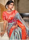 Light Blue and Orange Banarasi Silk Trendy Saree - 1