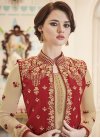 Embroidered Work Beige and Red Jacket Style Salwar Suit - 1