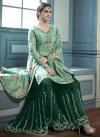 Embroidered Work Green and Sea Green Sharara Salwar Suit - 1