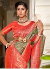 Green and Orange Woven Work Traditional Saree - 1