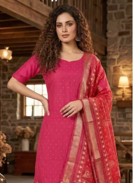 Cutdana Work Rayon Straight Suit in Rose Pink for Ceremonial