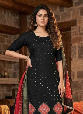 Cutdana Work Rayon Straight Suit in Black for Women