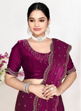 Swarovski Work Traditional Saree For Festival in Fuchsia