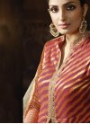 Gorgonize Embroidered Work Net Beige and Crimson Jacket Style Salwar Kameez For Festival - 1