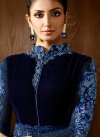 Competent  Embroidered Work Net Light Blue and Navy Blue Long Length Designer Anarkali Suit For Ceremonial - 1