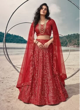 Net Designer Lehenga Choli with Embroidered Work in Red
