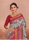 Red and Silver Color Print Work Traditional Designer Saree - 1