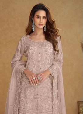 Embroidered Work Palazzo Suit For Ceremonial in Beige