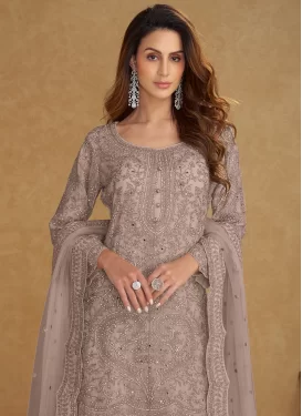 Net Palazzo Suit in Grey with Embroidered Work for Party