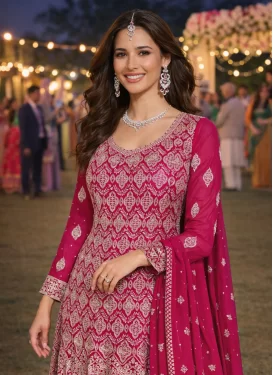 Rose Pink Georgette Embroidered Work Palazzo Suit for Women