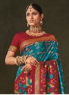 Red and Teal Digital Print Work Designer Contemporary Style Saree - 3