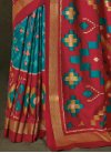 Red and Teal Digital Print Work Designer Contemporary Style Saree - 1