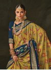 Silk Blend Mustard and Navy Blue Designer Contemporary Saree For Casual - 2