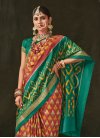 Silk Blend Digital Print Work Orange and Sea Green Traditional Designer Saree - 1
