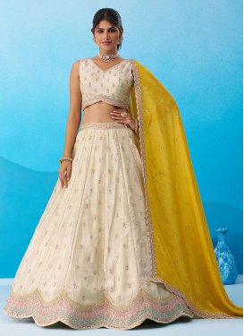 Tissue Trendy Lehenga Choli with Embroidered Work for Women in Cream