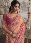 Embroidered Work Peach and Rose Pink Designer Contemporary Style Saree - 1