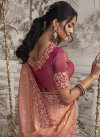Embroidered Work Peach and Rose Pink Designer Contemporary Style Saree - 2