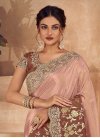 Fancy Fabric Brown and Salmon Designer Contemporary Saree For Ceremonial - 1