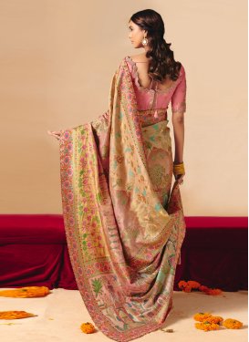 Embroidered Work Trendy Saree For Bridal in Beige and Pink