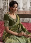 Jacquard Silk Mint Green and Olive Embroidered Work Traditional Designer Saree - 2