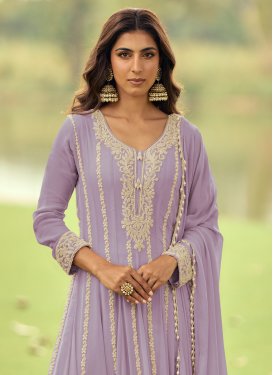 Cutdana Work Georgette Readymade Salwar Suit in Violet for Women