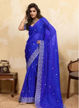 Embroidered Work Trendy Saree For Casual in Blue