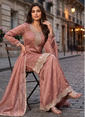 Fendi Silk Palazzo Suit in Peach with Embroidered Work for Party