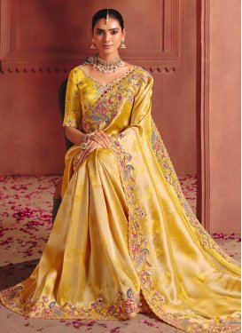 Silk Embroidered Work Trendy Saree in Mustard