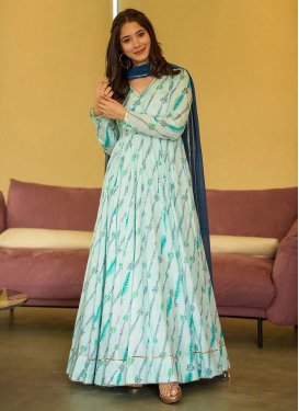 Rayon Trendy Gown with Digital Print Work for Festival in Turquoise