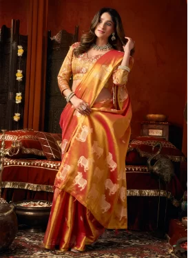Tissue Classic Saree with Woven Work in Orange